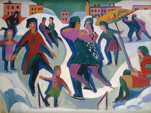 Ernst Ludwig Kirchner, Eisbahn mit Schlittschuhläufern. 1925 (Kirchner,Ernst Ludwig,1880-1938,Christie's Images Ltd,Öl auf Leinwand,Winter,Sport,Freizeit,Kirchner Ernst Ludwig,eislaufen,schlittschuhlaufen,schnee,menschen,spaß)