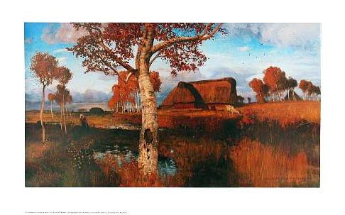 Otto Modersohn, Herbst im Moor (Bauernhaus, Landschaft, Landschaftsmalerei, Künstlerkolonie Worpswede, Klassische Moderne,   Wohnzimmer, Treppenhaus,)