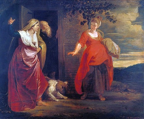 Peter Paul Rubens, Die Verstossung der Hagar aus dem Hause Abrahams. (Vertreibung, Dienerin, Magd, Bibel, biblisch, Sarah, Abraham, Eifersucht, Altes TEstament, Religion, Barock, Klassiker, Malerei,  Treppenhaus, Wohnzimmer, Wunschgröße, bunt)