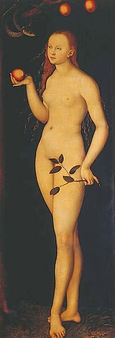 LUCAS CRANACH Der Ältere, Eva (Altes Testament, Eva, Christentum, Aktmalerei, Apfel, Akt, Garten Eden, Garten, Schlange, Zweig, Paradies, Klassiker, Renaissance, Wunschgröße, Wohnzimmer)