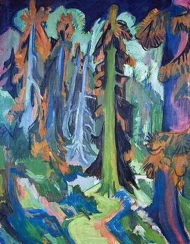 Ernst Ludwig Kirchner, Wettertannen (Bergwaldweg). 1919. (Bayer. Staatsgemäldesammlungen,Kirchner,Ernst Ludwig,1880-1938,Öl auf Leinwand,Wälder,Bäume,Ernst Ludwig Kirchner,Expressionismus,expressionistisch,Wald,20. Jahrhundert,Bergwald,Tannen,Weg)