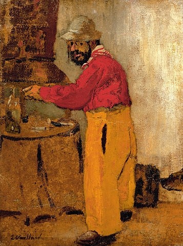 Edouard Vuillard, Henri de Toulouse-Lautrec bei den Nathasons in Villeneuve su Yonne (Portrait, Künstlerportrait, Mann, Maler, Frankreich, klassische Moderne, Wunschgröße,  Impressionismus, Intimismus, Wohnzimmer, Treppenhaus, bunt)