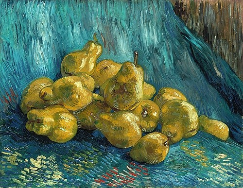 Vincent van Gogh, Quittenstillleben. 1888/1889 (Dresden,Gemäldegalerie,1853-1890,Gogh,Vincent van,Vincent van Gogh,19. Jahrhundert,Birnen,Obst,Quitten,Stillleben)