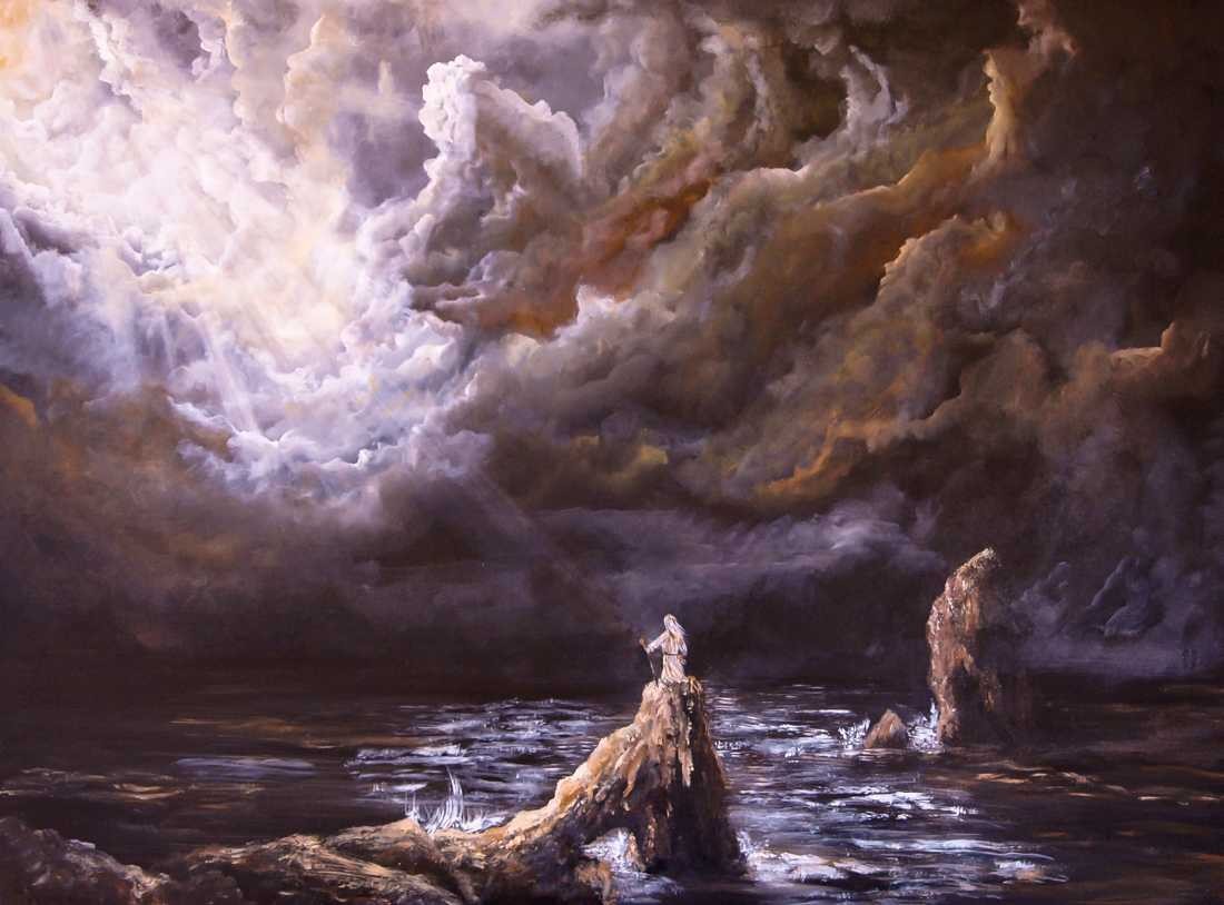 Conny Krakowski, Der Wanderer (Surrealismus, Traum, Magie, Esoterik, Baum, Traumbaum,Lebensbaum,Geburt,Leben,Sterben,Wege, Lebensweg, Phantasie,Fantasie,Realismus,Malerei,Gemläde,detaiiert,Traumbild,Traumlandschaft,Landschaftsmalerei,Träumerei,Wasserfall,Berge,Wolken,)