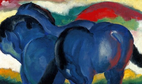 Franz Marc, Die kleinen blauen Pferde. 1911 (Marc,Franz,1880-1916,Stuttgart,Staatsgalerie,Öl auf Leinwand,Marc,Franz Marc,Pferd,Tier,blau,Blauer Reiter,20. Jahrhundert,Pferde,runde Formen)