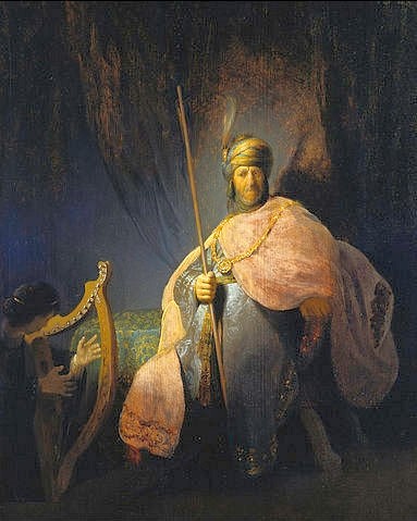 Rembrandt van Rijn, David spielt die Harfe vor Saul. Um 1630 (Rembrandt van Rijn,1606-1669,Städel Museum,Frankfurt am Main,Holz,David,Saul,Musik,Rembrandt van Rijn,17. Jahrhundert,König,Altes Testament,Turban,Harfe,Stab,Bibel,Umhang, Städel Museum)