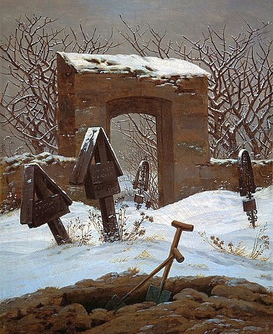 Caspar David Friedrich, Friedhof im Schnee (Friedrich,Caspar David,Leipzig,Museum der bildenden Künste,1774-1840,? - - ARTOTHEK,Winter,Friedhof,Friedrich,schnee,19. Jahrhundert,romantik)