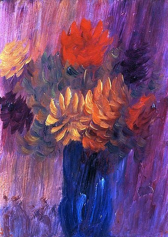 Alexej von Jawlensky, Großes Stillleben (rote und gelbe Dahlien). 1937 (Jawlensky,Alexej von,1864-1941,Christie's Images Ltd,Öl/Pappe,Alexej von Jawlensky,Expressionismus,deutscher Expressionismus,20. Jahrhundert,Stillleben,Dahlie,Vase,orange,rot)