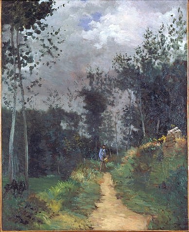 Alfred Sisley, Pfad im Wald von Fontainebleau. 1870 (Sisley,Alfred,Christie's Images Ltd,1839-1899,Alfred Sisley,Impressionismus,französischer Impressionismus,Landschaft,Weg,Wald,Frankreich,Fontainebleau,Spaziergang,Pfad)