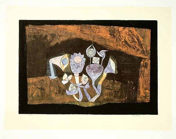Klee Paul Höhlenblüten, 1926 (Frequenzmodulierte Rastertechnik) (Malerei, unterirdisch, Höhle, surreal, Pflanzen,amorphe Formen, Klassische Moderne,  Wohnzimmer, Treppenhaus, bunt)