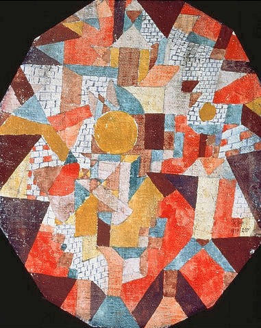 Paul Klee, Vollmond in Mauern  1919 (Klee,Paul,1879-1940,Christie's Images Ltd,Tempera/Wasserfarb./Tinte/Gaze,Paul Klee,Expressionismus,deutscher Expressionismus,Bauhaus,20. Jahrhundert,Vollmond,Nacht,Mauer)