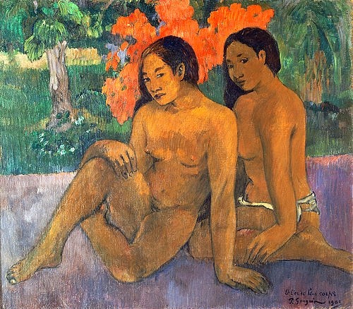 Paul Gauguin, Et l'or de leur corps. 1901 (Gauguin,Paul,1848-1903,Paris,Musée d'Orsay,Paul Gauguin,Postimpressionismus,20. Jahrhundert,Jahrhundertwende 1900,Tahiti,Frau,Doppelbildnis,Akt,Natur,Körper,Gold,Ganzfigur,Südsee)