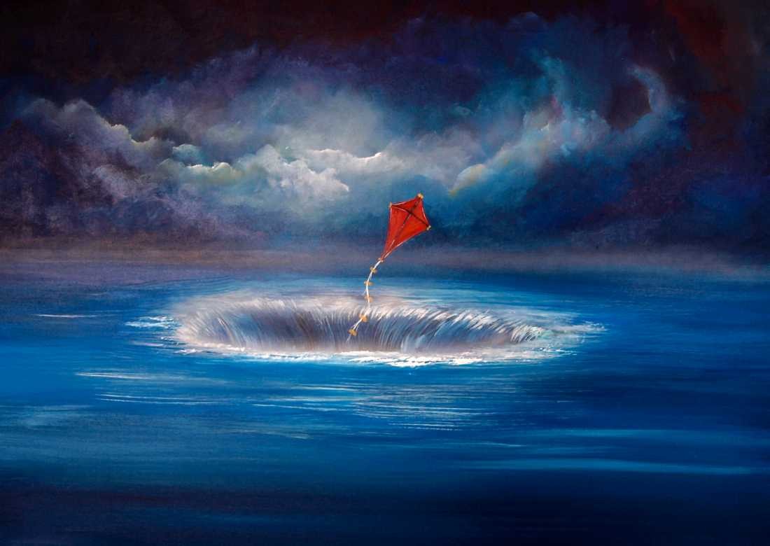Conny Krakowski, Drachen sollen fliegen (Surrealismus, Traum, Magie, Esoterik, Baum, Traumbaum,Lebensbaum,Geburt,Leben,Sterben,Wege, Lebensweg, Phantasie,Fantasie,Realismus,Malerei,Gemläde,detaiiert,Traumbild,Traumlandschaft,Landschaftsmalerei,Träumerei,Wasserfall,Berge,Wolken,)