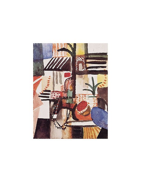 August Macke, Mann mit Esel (Offset) (Malerei, Expressionismus, Orient, Tunesien, Stadt, Architektur, mann, Esel, Tunisreise,  Wohnzimmer, Treppenhaus, Arztpraxis, Klassische Moderne, bunt)