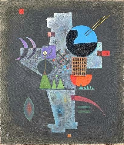 Wassily Kandinsky, Kreuzform. 1926 (Klassische Moderne, Malerei, abstrakte Kunst, geometrische Formen, abstrakte Muster, figurativ, Linien, Kreise, Dreiecke, Bögen, Wohnzimmer, Büro, Arztpraxis, Wunschgröße, bunt)
