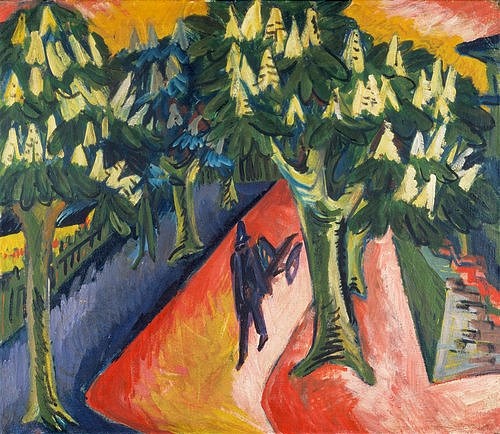 Ernst Ludwig Kirchner, Kastanien-Allee. 1911 (Expressionismus,Die Brücke,20. Jahrhundert,Öl auf Leinwand,Münster,LWL-Museum für Kunst und Kultur<br>Westfälisches Landesmuseum,1880-1938,Kirchner,Ernst Ludwig,Kirchner,Ernst Ludwig Kirchner,Brücke,Expressionismus,deutscher Expressionismus,20. Jahrhunder)