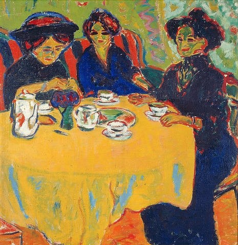 Ernst Ludwig Kirchner, Kaffeetafel. 1907 (Öl auf Leinwand,Münster,LWL-Museum für Kunst und Kultur<br>Westfälisches Landesmuseum,1880-1938,Kirchner,Ernst Ludwig,Ernst Ludwig Kirchner,Brücke,Expressionismus,deutscher Expressionismus,20. Jahrhundert,Frau,Gruppe,Nachmittag,Kaffee,Interieur,Gesellscha)