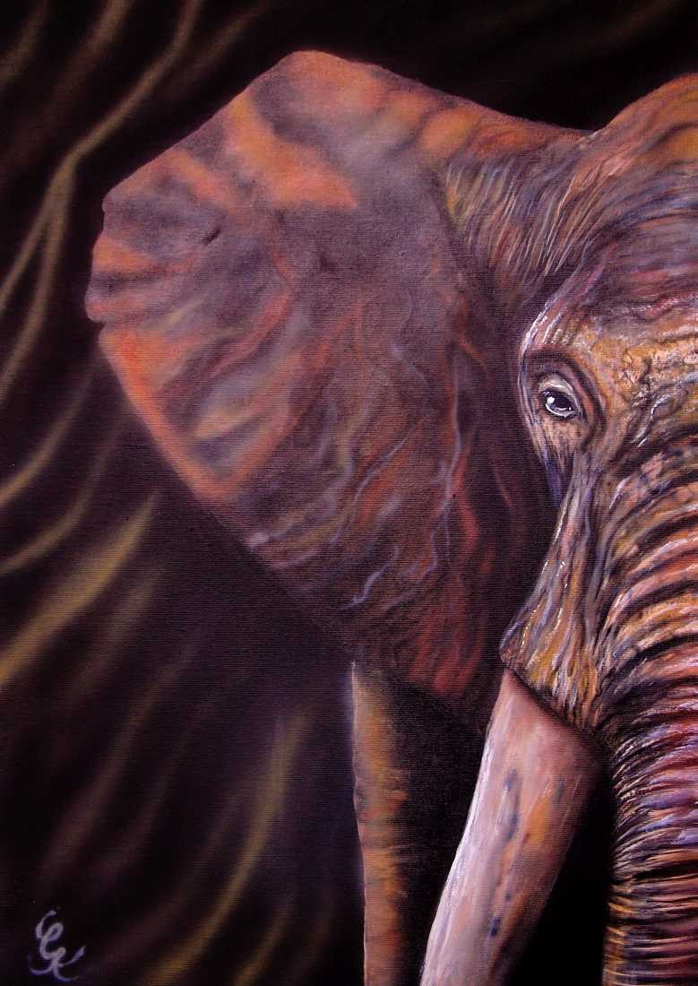 Conny Krakowski, Elefant (Surrealismus, Traum, Magie, Esoterik, Baum, Traumbaum,Lebensbaum,Geburt,Leben,Sterben,Wege, Lebensweg, Phantasie,Fantasie,Realismus,Malerei,Gemläde,detaiiert,Traumbild,Traumlandschaft,Landschaftsmalerei,Träumerei,Wasserfall,Berge,Wolken,)