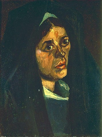 Vincent van Gogh, Kopf einer Bäuerin mit grünem Schal   1885 (Gogh,Vincent van,Lyon,Musée des Beaux-Arts,1853-1890,Vincent van Gogh,Postimpressionismus,19. Jahrhundert,Frau,Portrait,Brustbild,Bäuerin,Schal,grün)