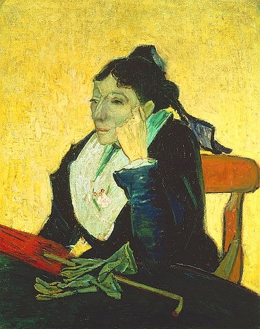 Vincent van Gogh, L`Arlesienne, Mme. Ginoux mit Handschuhen und Schirm. 1888 (Gogh,Vincent van,1853-1890,Privatbesitz Japan,Vincent van Gogh,19. Jahrhundert,Postimpressionismus,Frau,Halbfigur,Portrait,Mme Ginoux,Schirm,Handschuh,L`Arlesienne,Frau aus Arles)