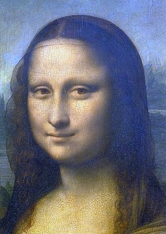 Leonardo da Vinci, Mona Lisa. Detail: Kopf. 1503-1506 (Wunschgröße, Renaissance, Malerei, Portrait, La Gioconda, Frau, Kopf, Lächeln, Landschaft, Detail, Schlafzimmer, Wohnzimmer, Klassiker, bunt)