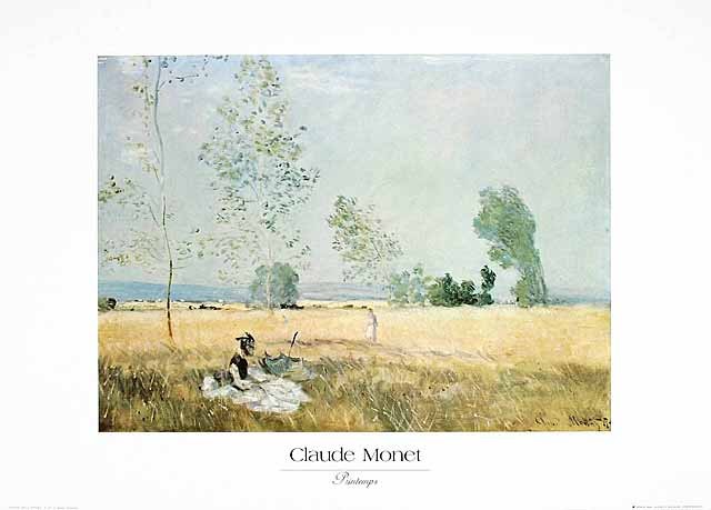 Claude Monet, Printemps (Offset) (Frühling, Frau, Lesende Frau, Freizeit, Feld, Idylle, Impressionismus, Malerei, Frankreich, Schlafzimmer, Wohnzimmer, Wintergarten, bunt, Klassiker,)