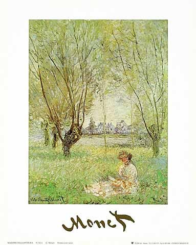 Claude Monet, Frau unter Bäumen (Offset) (Impressionismus, Malerei, Frau, lesende Frau, Landschaft, Wiese, Bäume, Park, Schlafzimmer, Wohnzimmer, Wintergarten, bunt, Klassiker)