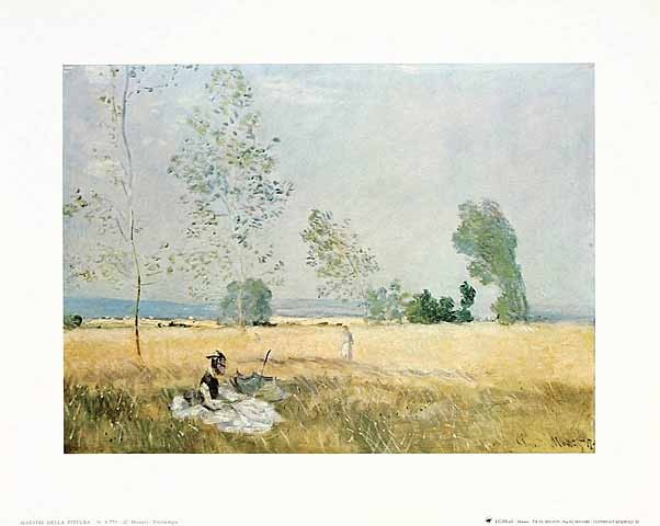 Claude Monet, Printemps (Offset) (Frühling, Frau, Lesende Frau, Freizeit, Feld, Idylle, Impressionismus, Malerei, Frankreich, Schlafzimmer, Wohnzimmer, Wintergarten, bunt, Klassiker,)