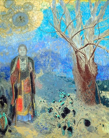 Odilon Redon, Der Buddha. Um 1905. (Wunschgröße, klassische Moderne, Symbolismus, Landschaft, Maum, Buddhismus, Religion, Vision, Erscheinung, Schlaftimmr, , Treppenhaus, Wohnzimmer, Malerei, bunt)