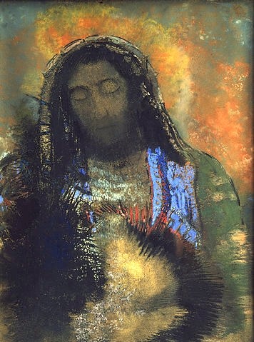 Odilon Redon, Herzjesu-Bild. 1910 (Wunschgröße, klassische Moderne, Symbolismus, Jesus Christus, Religion, Glaube, Figurativ, Treppenhaus, Wohnzimmer, Malerei, bunt)