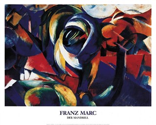 Franz Marc, Der Mandrill, 1912 (Malerei, Expressionismus, Affe,  Tier, klassische Moderne, Wohnzimmer, Arztpraxis, Treppenhaus, Schlafzimmer, bunt)