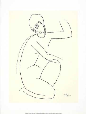 Amedeo Modigliani, Nude Study 1 (Akt, Aktzeichnung, Frau, Studie, Expressionismus, klassische Moderne, Zeichnung, Schlafzimmer, schwarz/weiß)