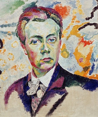 Robert Delaunay, Selbstbildnis. 1905-06 (Delaunay,Robert,1885-1941,Paris,Musée national d'Art moderne,Öl auf Leinwand,20. Jahrhundert,Portrait,Robert Delaunay,französischer Expressionismus,20. Jahrhundert,Portrait,Selbstportrait,Künstler,Brustbild,Mann,Fauvismus)