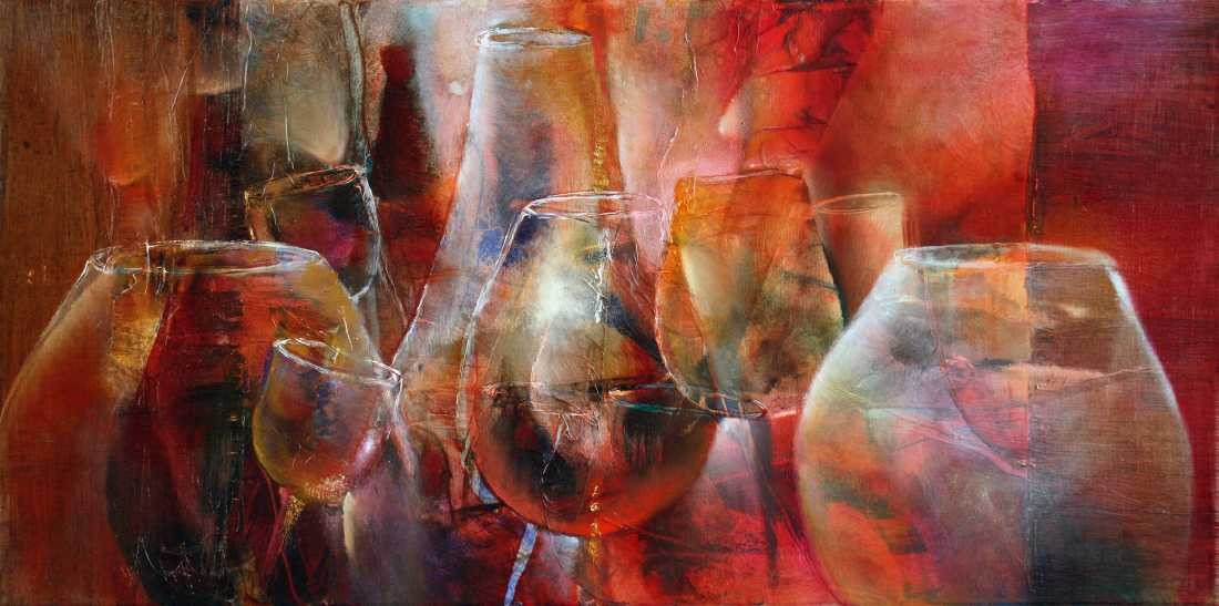 Konfiguration benutzen (Gläser,Cognacgläser, Flaschen, Feier, Party, transparent, leuchtend, durchscheinend, Wunschgröße, Malerei, Partykeller, Bar, Treppenhaus, Wohnzimmer, orange/rot)