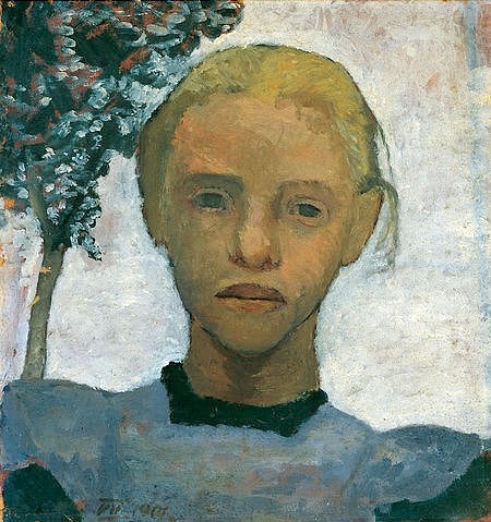 Paula Modersohn-Becker, Mädchenkopf. 1901 (Modersohn-Becker,Paula,1876-1907,Münster,LWL-Museum für Kunst und Kultur<br>Westfälisches Landesmuseum,Öl/Pappe,Paula Modersohn-Becker,Expressionismus,20. Jahrhundert,Jahrhundertwende 1900,Portrait,Mädchen,Kopf,Worpsweder Kreis)