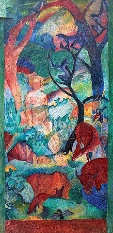 Franz Marc, Paradies, 1912. Ausgeführt zusammen mit August Macke (1887-1914) (Marc,Franz,1880-1916,Münster,LWL-Museum für Kunst und Kultur<br>Westfälisches Landesmuseum,Öl/Wandverputz,)