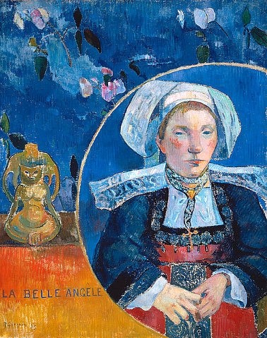 Paul Gauguin, La belle Angele .  (Madame Angele Satre, Gastwirtin in Pont-Aven). 1889 (Gauguin,Paul,1848-1903,Paris,Musée d'Orsay,Paul Gauguin,Frau,bretonisch,Kostüm)