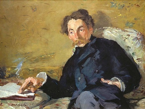 Édouard Manet, Bildnis von Stéphane Mallarmé   1876 (Manet,Édouard,Paris,Musée d'Orsay,1832-1883,Edouard Manet,Impressionismus,französicher Impressionismus,Stéphane Mallarmé,19. Jahrhundert,Portrait,Mann,Halbfigur,Zigarre,Dichter,Rauchen,Lesen,Schnurrbart,Bildnis)