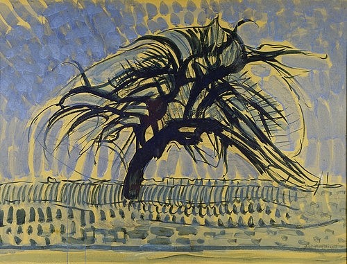 Piet Mondrian, Der blaue Baum    1909 (Den Haag,Gemeentemuseum,Mondrian,Piet,1872-1944,Piet Mondrian,Postexpressionismus,20. Jahrhundert,Baum,Apfelbaum,blau)