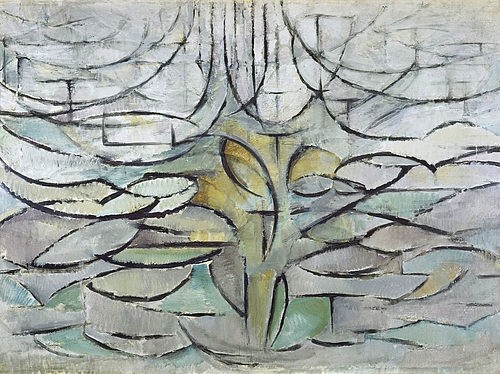 Piet Mondrian, Blühender Apfelbaum. 1912 (Den Haag,Gemeentemuseum,Mondrian,Piet,1872-1944,Piet Mondrian,Kubismus,20. Jahrhundert,Baum,grau,Apfelbaum,Winter)
