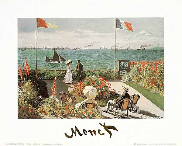 Claude Monet, Terrazza sul mare a Saint-Adresse, 1867 (Offset) (Impressionismus, Malerei, Strand, Strandterrasse, Spaziergang, Sonntag, Freizeit, Meer, Urlaub, Wohnzimmer, Treppenhaus, bunt, Klassiker)