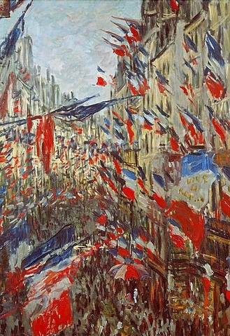 Claude Monet, Strasse im Flaggenschmuck. 1878. (Monet,Claude,1840-1926,Rouen,Musée des Beaux-Arts,Claude Monet,Impressionismus,19. Jahrhundert,Straße,Flagge,Fahne,Parade,französische Fahne,Nationalfeier,Frankreich)