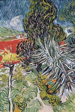 Vincent van Gogh, Der Garten des Doktor Gachet in Auvers. 1890 (Gogh,Vincent van,1853-1890,Paris,Musée d'Orsay,Gogh,Vincent van Gogh,Postimpressionismus,19. Jahrhundert,Garten,Pflanze,Dokor Gachet,Paul Gachet,Auvers,Auvers-sur-Oise,Spitzpalme,spitze Blätter,spitz,Baum)