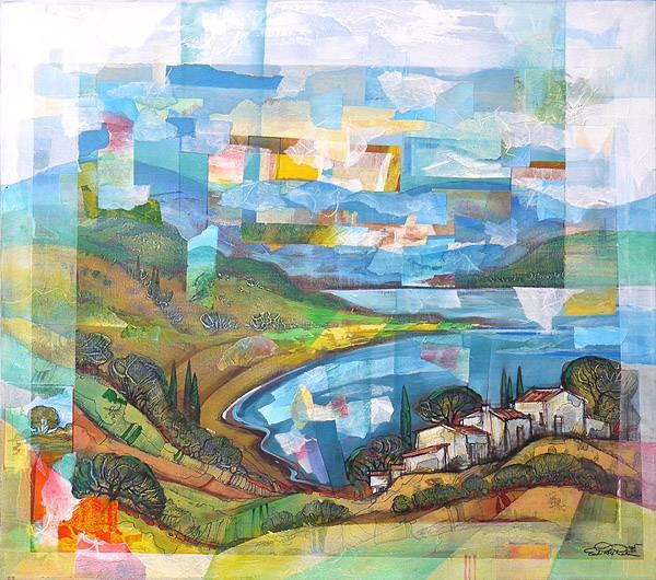 Rade Ernst-Peter Unikat 90/100 (50) (AcrylaufLeinwand, handsigniert) (Landschaft, Muster, geometrisch, Bucht, See, mediterran, abstrahiert, modern, Original, signiert, Wohnzimmer, Treppenhaus)