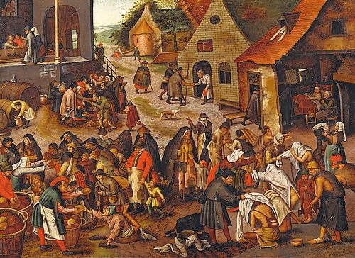 Pieter BRUEGHEL DER Jüngere, Die sieben Werke der Barmherzigkeit. (um 1564-1638,Christie's Images,16. Jahrhundert,Öl auf Holz,Brueghel d.J.,Pieter,Christie's Images Ltd,Pieter Brueghel,Renaissance,Manierismus,flämisch,flämischer Manierismus,16. Jahrhundert,Sieben Werke der Barmherzigkeit,Barmherzigkeit,Barmherzigkeit,Bar)