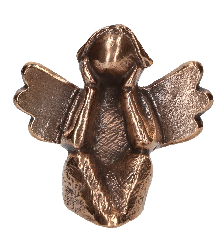 Kerstin Stark, Bronzefigur Engel - Zeit für dich, 6,5 x 7cm (Schutzengel, Engel, Flügel, Himmelswesen, sitzender Engel, Skulptur, Plastik, Bronze, Figur, Wohnzimmer, Schlafzimmer, bronzefarben)