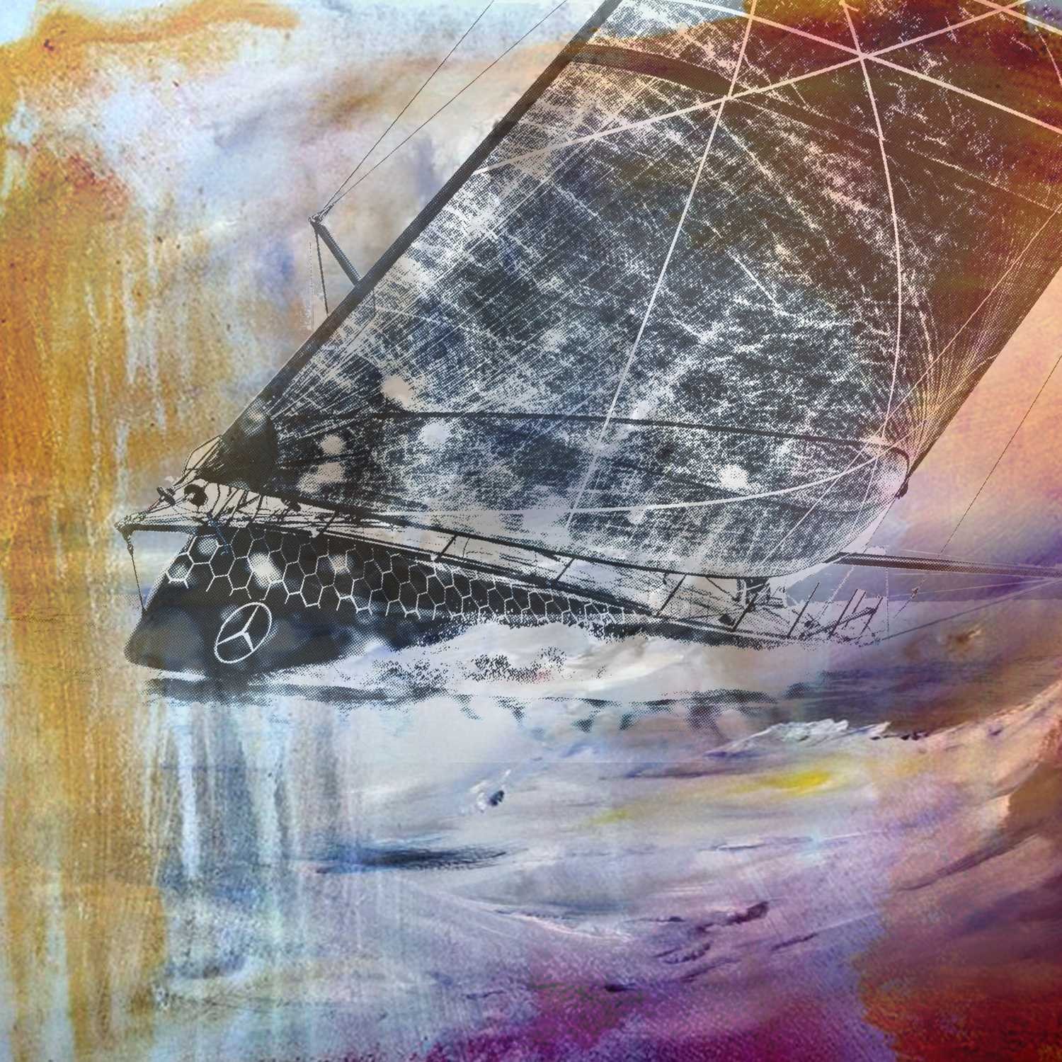 Peter Sander, Shilling (Segelboot, Meer, Wassersport, Fotokunst, Popart, modern, illustrativ, Wunschgröße, Treppenhaus, Wohnzimmer,)
