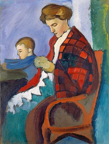 August Macke, Anni und Walter. 1912. (Macke,August,Bonn,Städtisches Kunstmuseum,1887-1914,August Macke,Blauer Reiter,Expressionismus,deutscher Expressionismus,20. Jahrhundert,Anni,Walter,Mutter,Kind,Junge,Familie,Genre,Alltag)