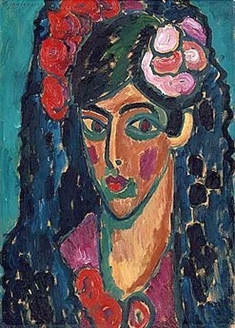 Alexej von Jawlensky, Spanierin. 1913 (Jawlensky,Alexej von,1864-1941,München,Städtische Galerie,Öl/Pappe,Jung,Frau,Auge,Jawlensky,20. Jahrhundert,spanien)