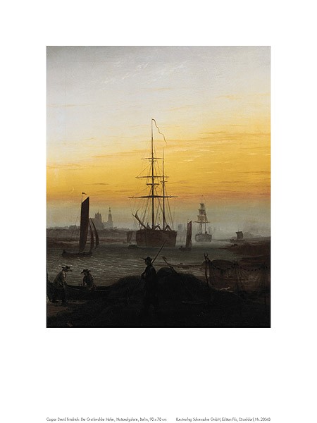 Caspar David Friedrich, Der Greifswalder Hafen (Offset) (Meer, Hafen, Segelschiffe, Küste, Strand, Fischer, Sonnenuntergang,  Meeresbrise, Klassiker, Wohnzimmer, Schlafzimmer, Malerei, Romantik,  bunt)